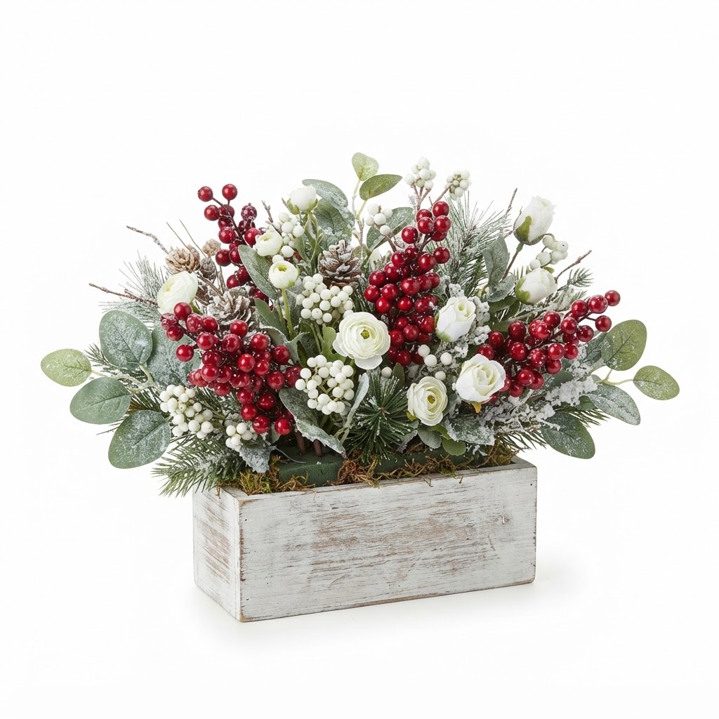 Winter Berry and White Floral Tabletop Arrangement