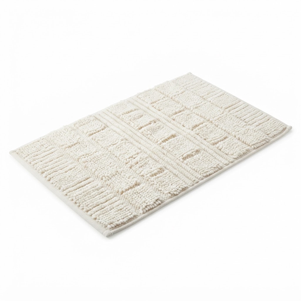 Textured White Bath Rug