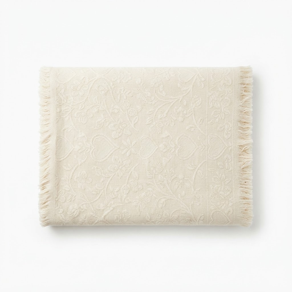 Cream Patterned Throw Blanket