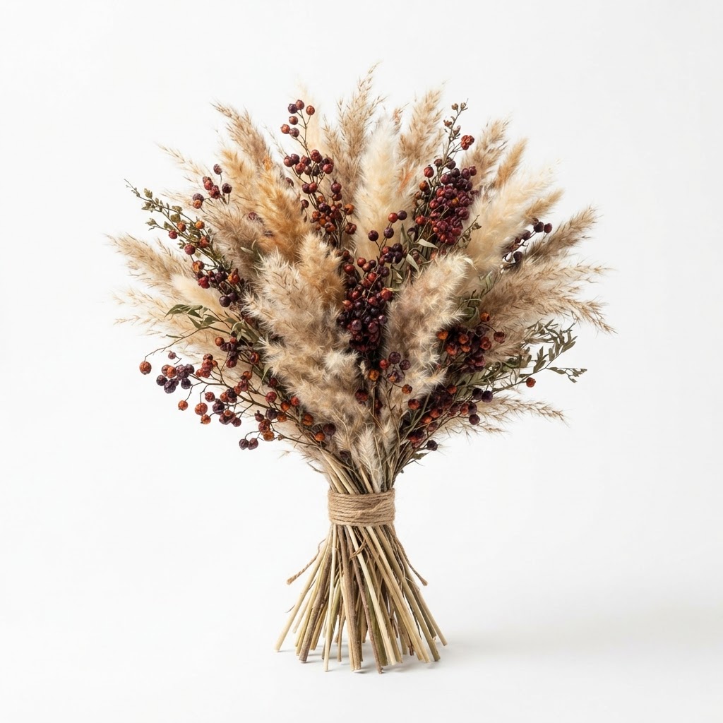 Dried Pompous Grass and Berry Bouquet