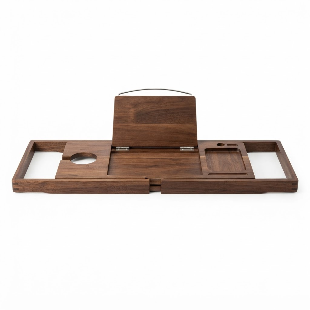 Dark Walnut Wooden Bathtub Tray
