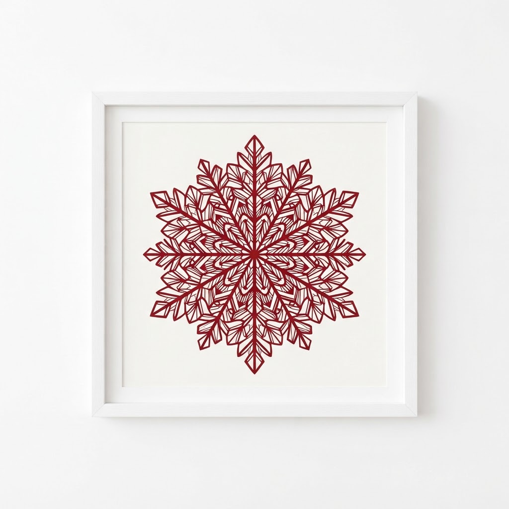 Red Snowflake Wall Art Print