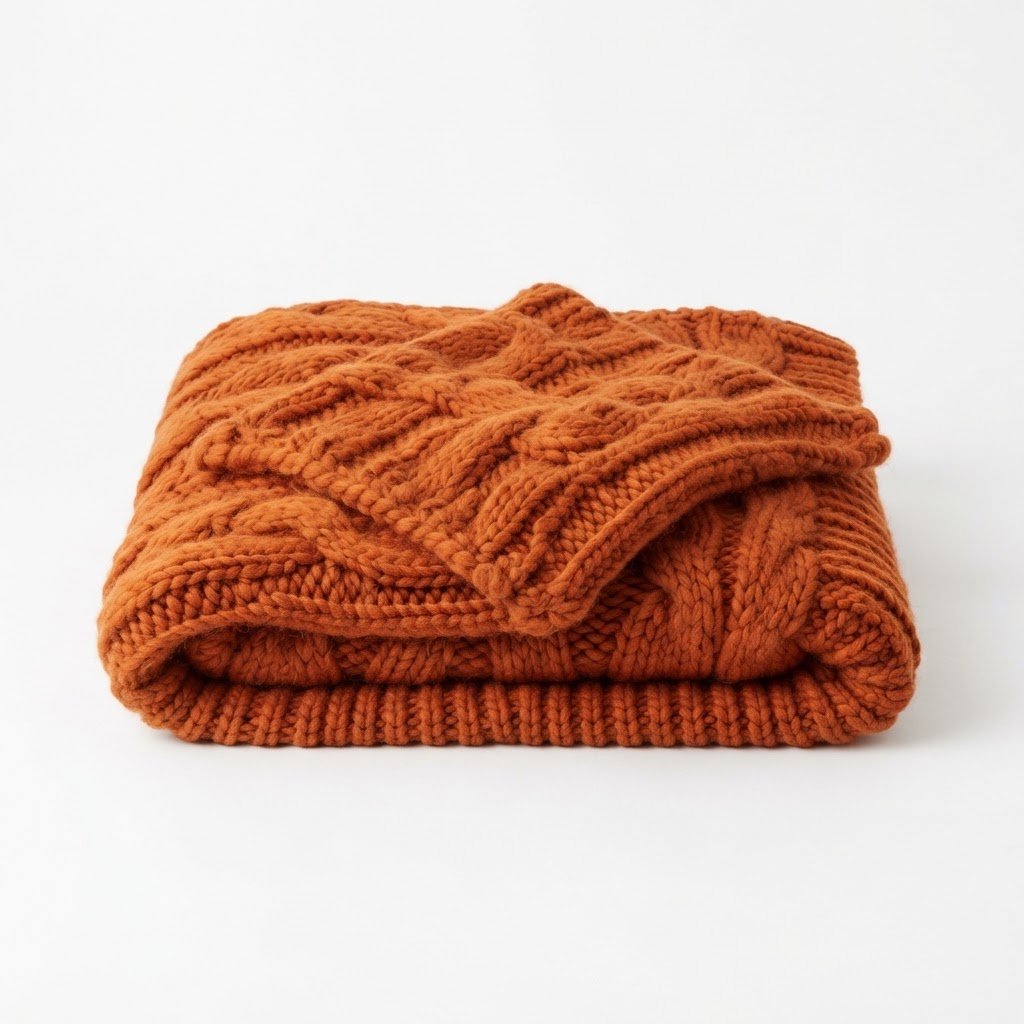 Warm Burnt Orange Chunky Knit Throw Blanket