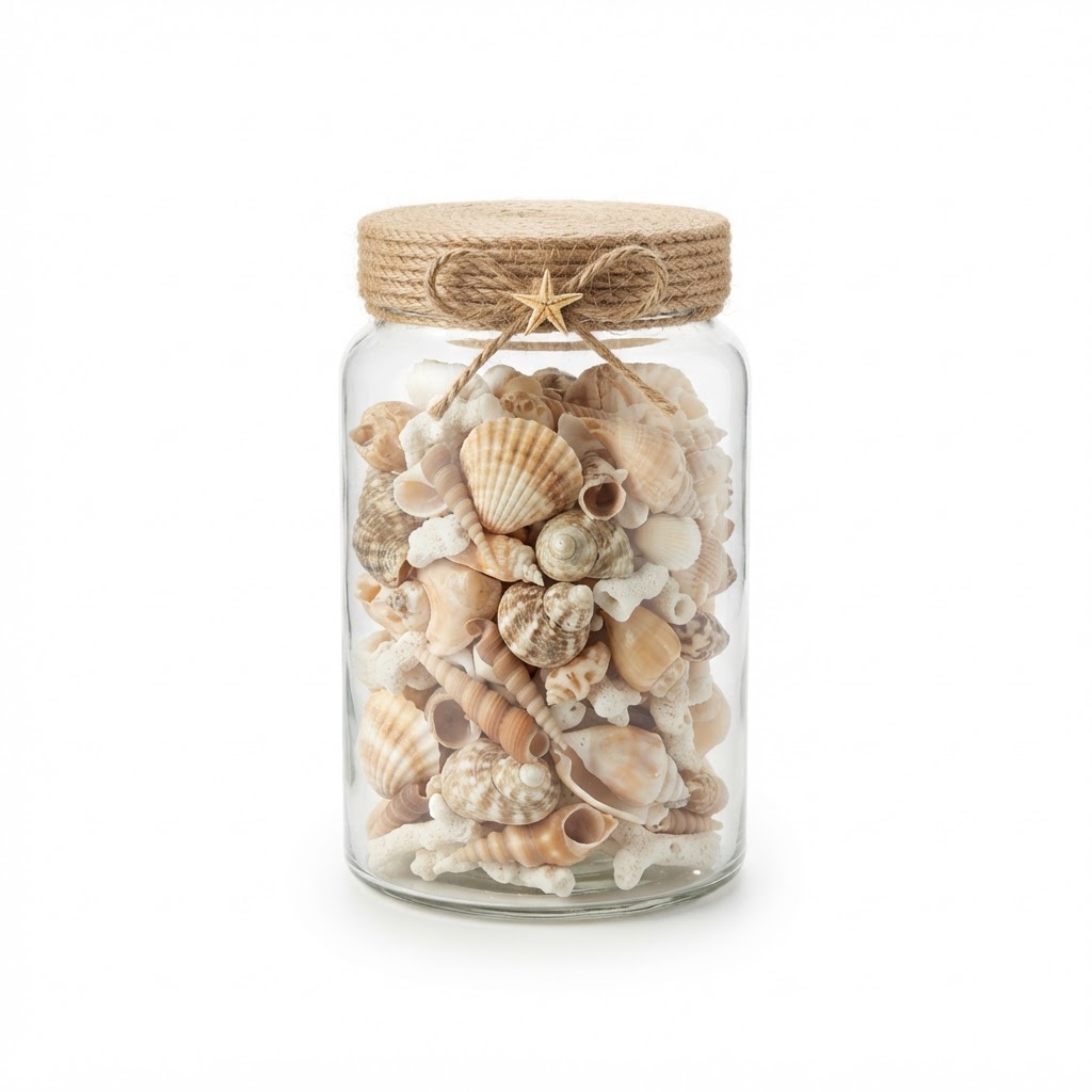 Summer Nautical Seashell Glass Jar Decor