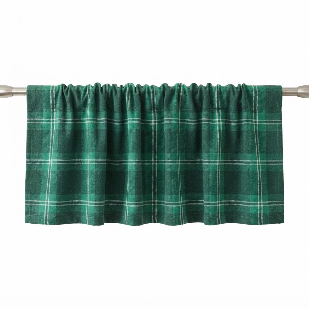 Green Plaid Kitchen Valance