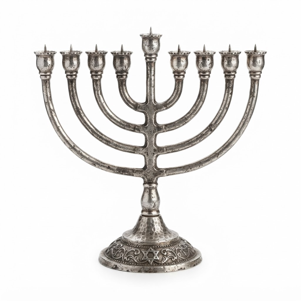 Distressed Silver Metal Menorah