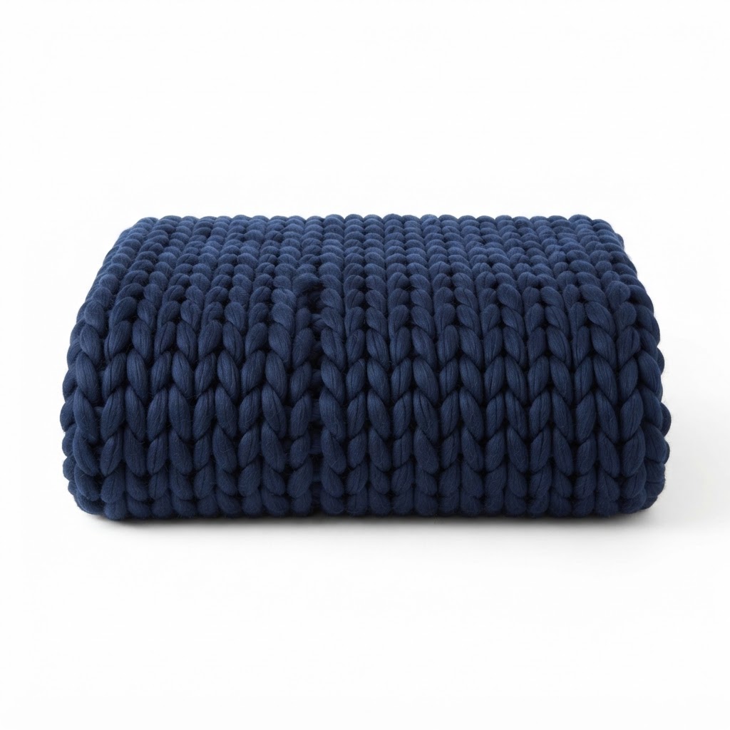 Cozy Chunky Knit Navy Throw Blanket