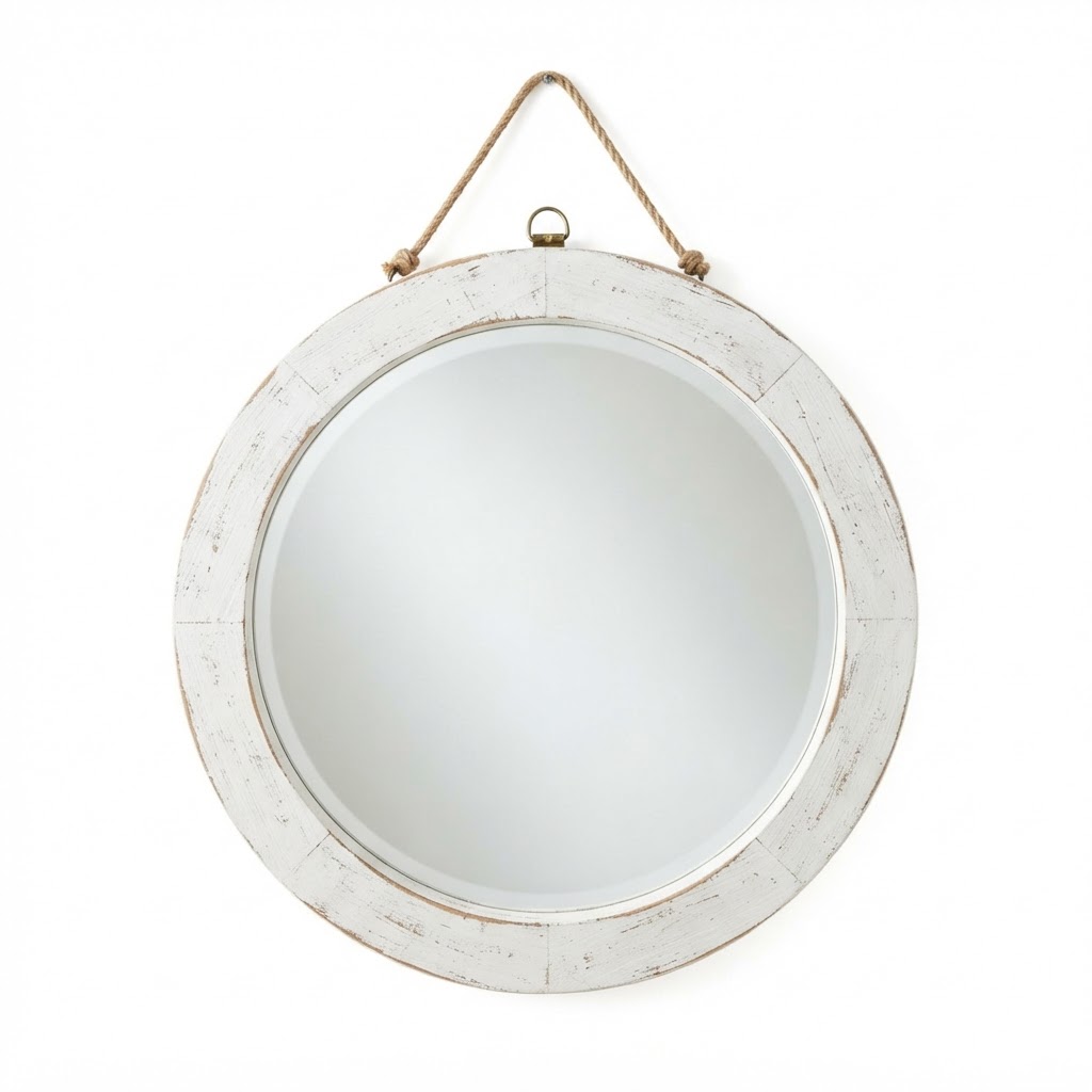 Distressed White Round Wall Mirror