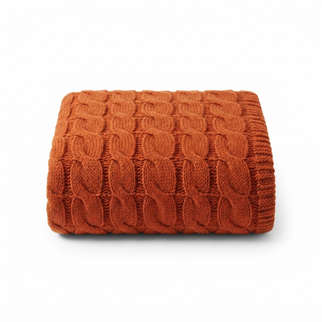 Burnt Orange Cable Knit Throw