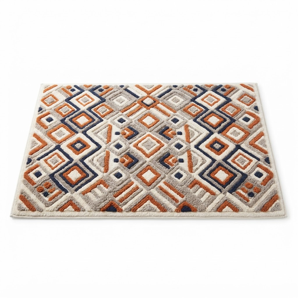 Textured Geometric Cotton Bath Rug