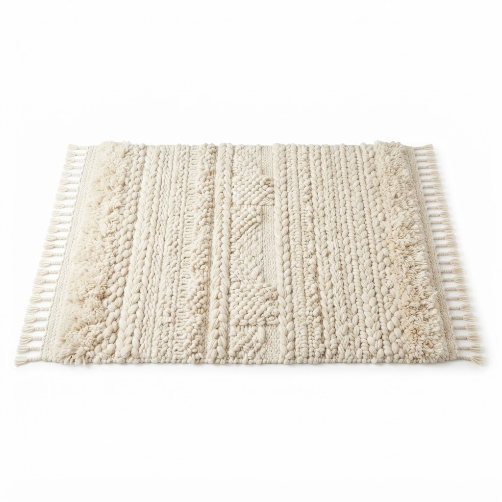 Winter White Cream Textured Area Rug
