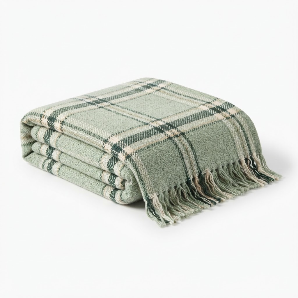 Sage Green Plaid Throw Blanket