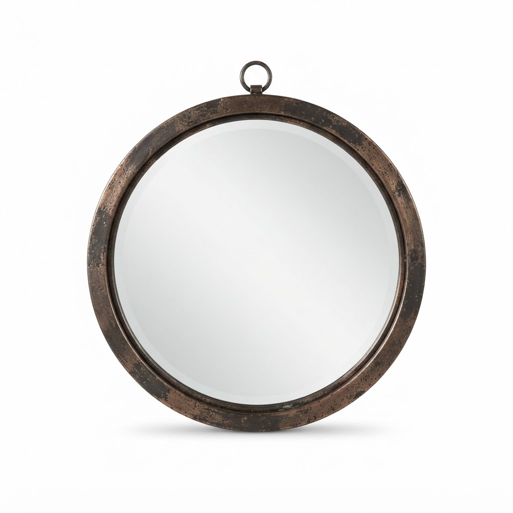 Distressed Metal Round Mirror