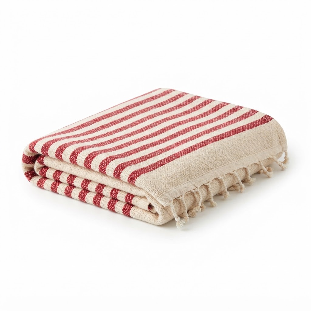 core Cream and Red Striped Throw
