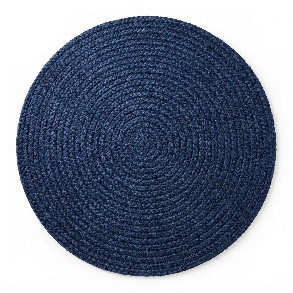 Navy Jute Braided Round Rug