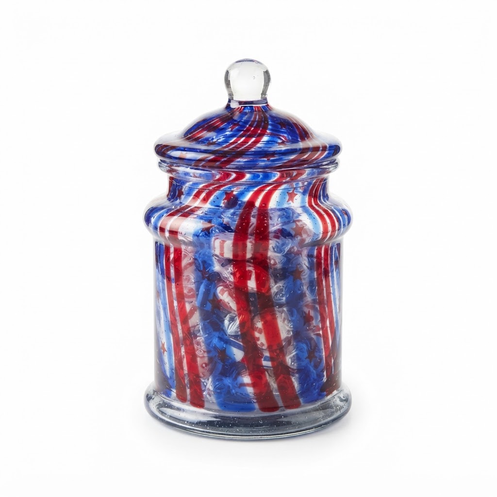 Patriotic Red and Blue Glass Candy Jar