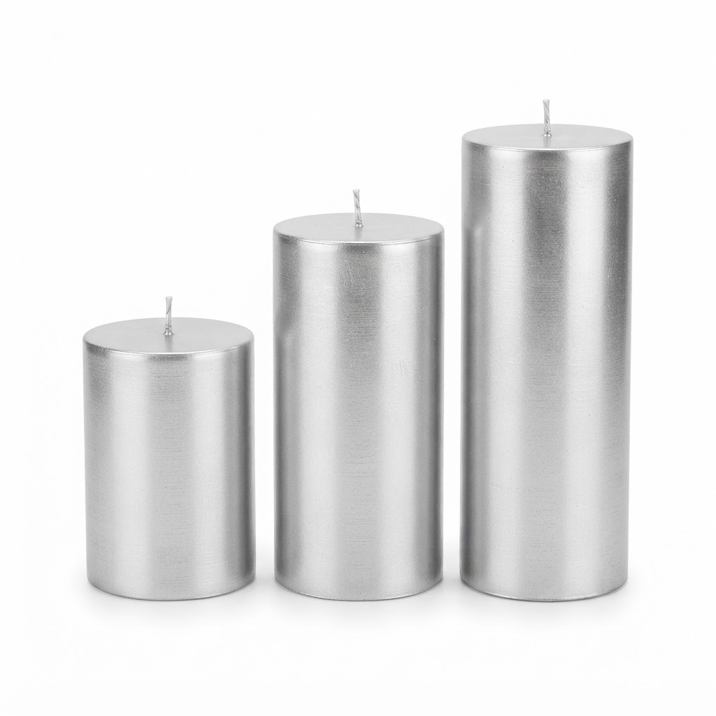 Silver Pillar Candle Set