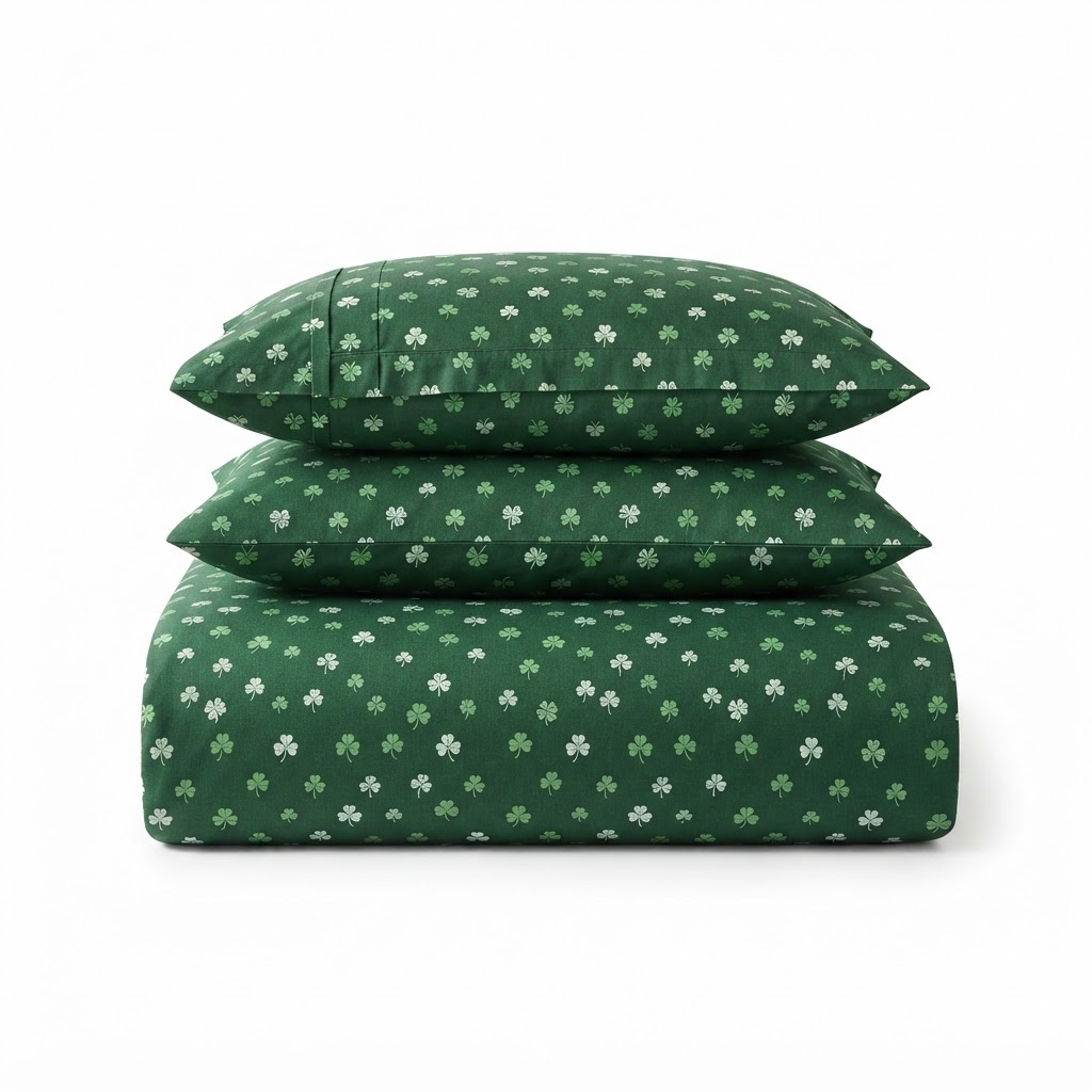 Forest Green Cotton Clover Bedding Set