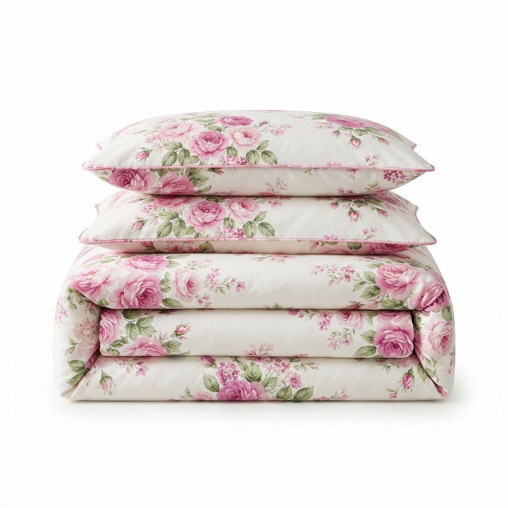 Chic Pink Rose Floral Bedding Set