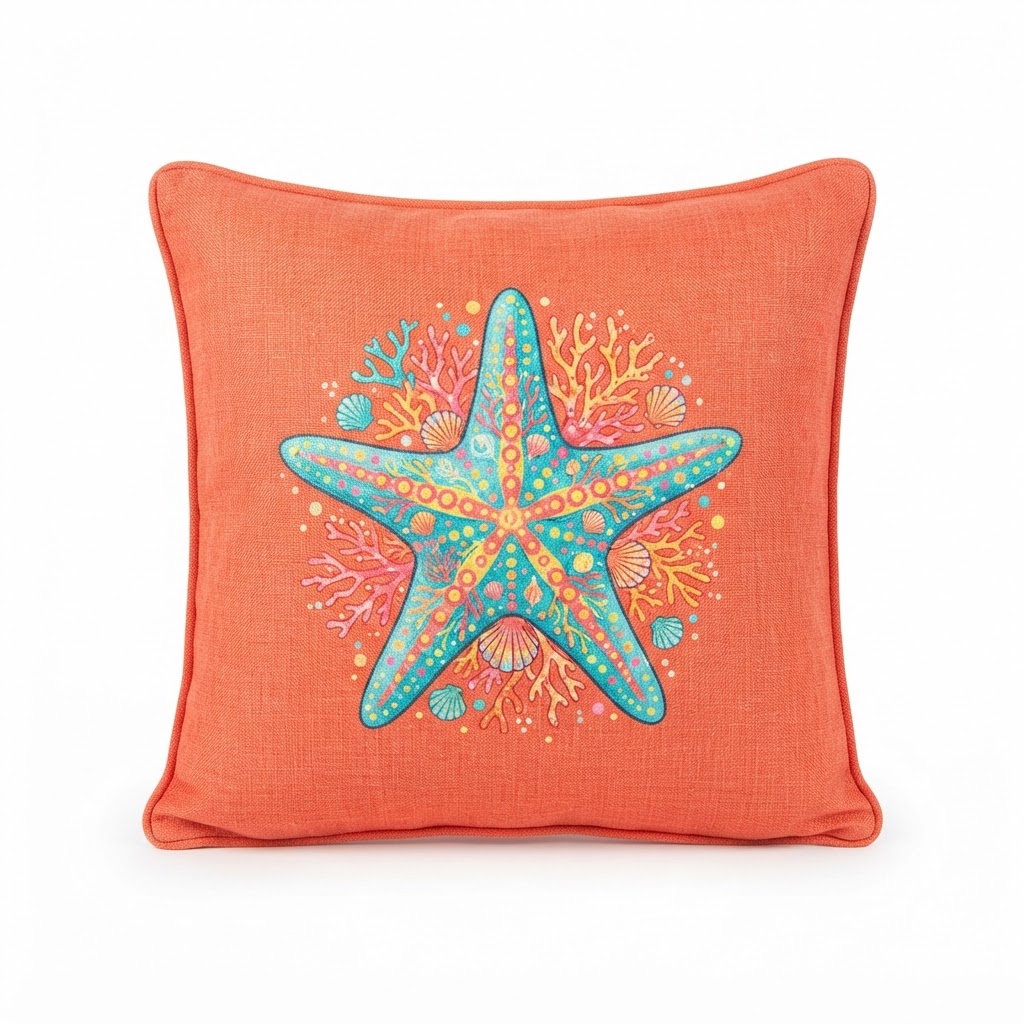 Summer Vibrant Starfish Accent Pillow
