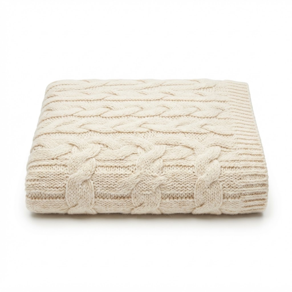Cable-Knit Wool Throw