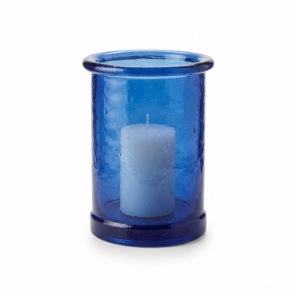 Blue Glass Hurricane Candle Holders