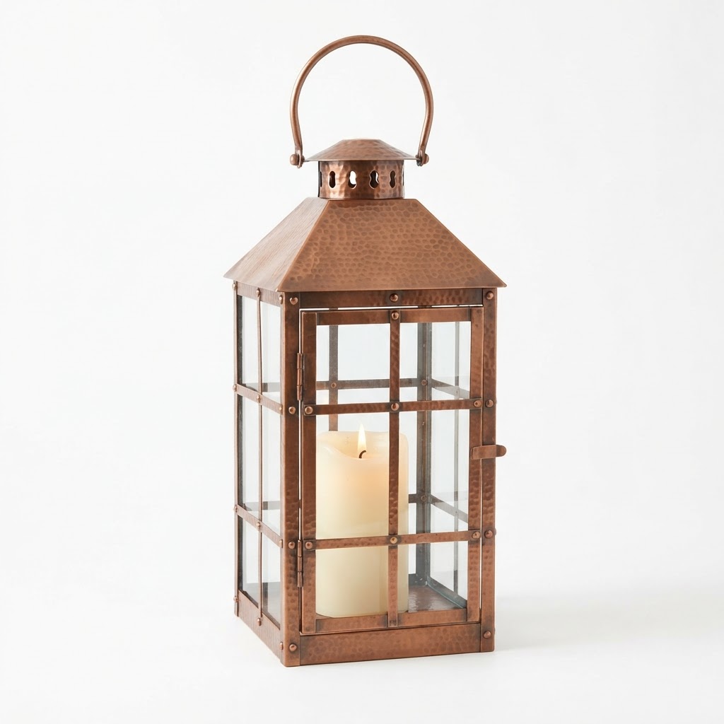 Copper Lantern with Pillar Candle