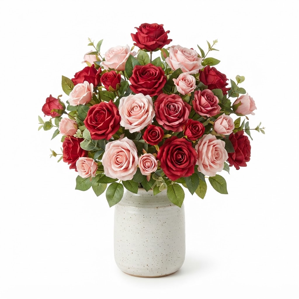 Silk Red and Pink Rose Arrangement