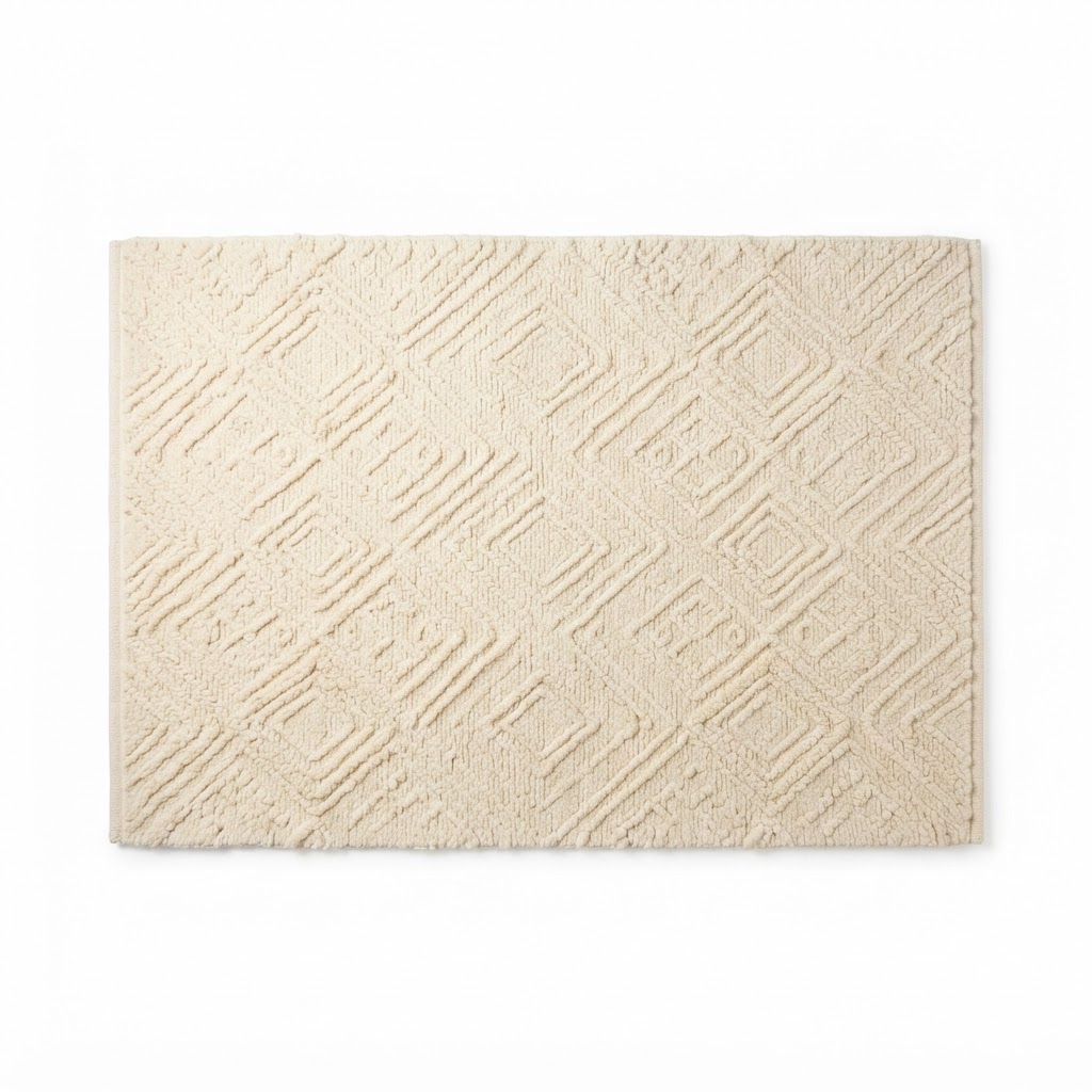 Cream Geometric Wool Rug