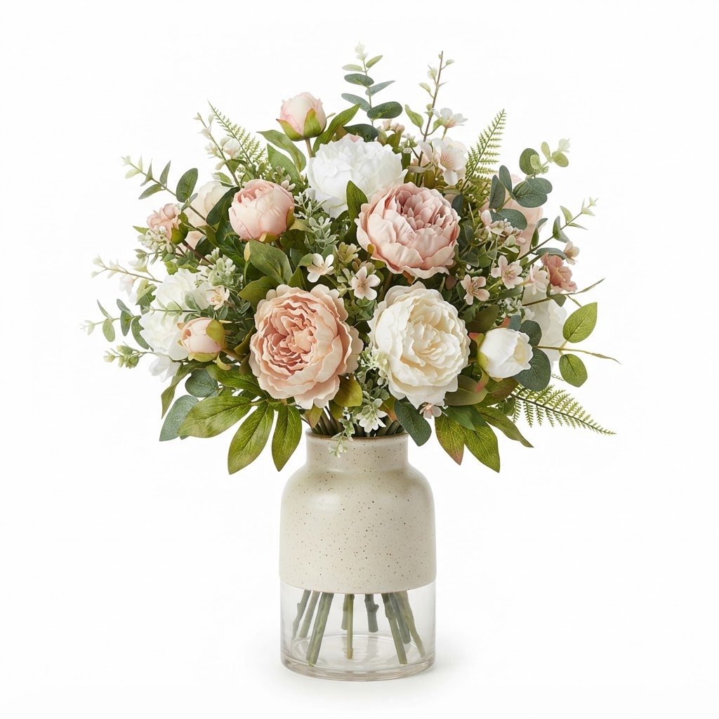 Spring Faux Peony and Greenery Arrangement
