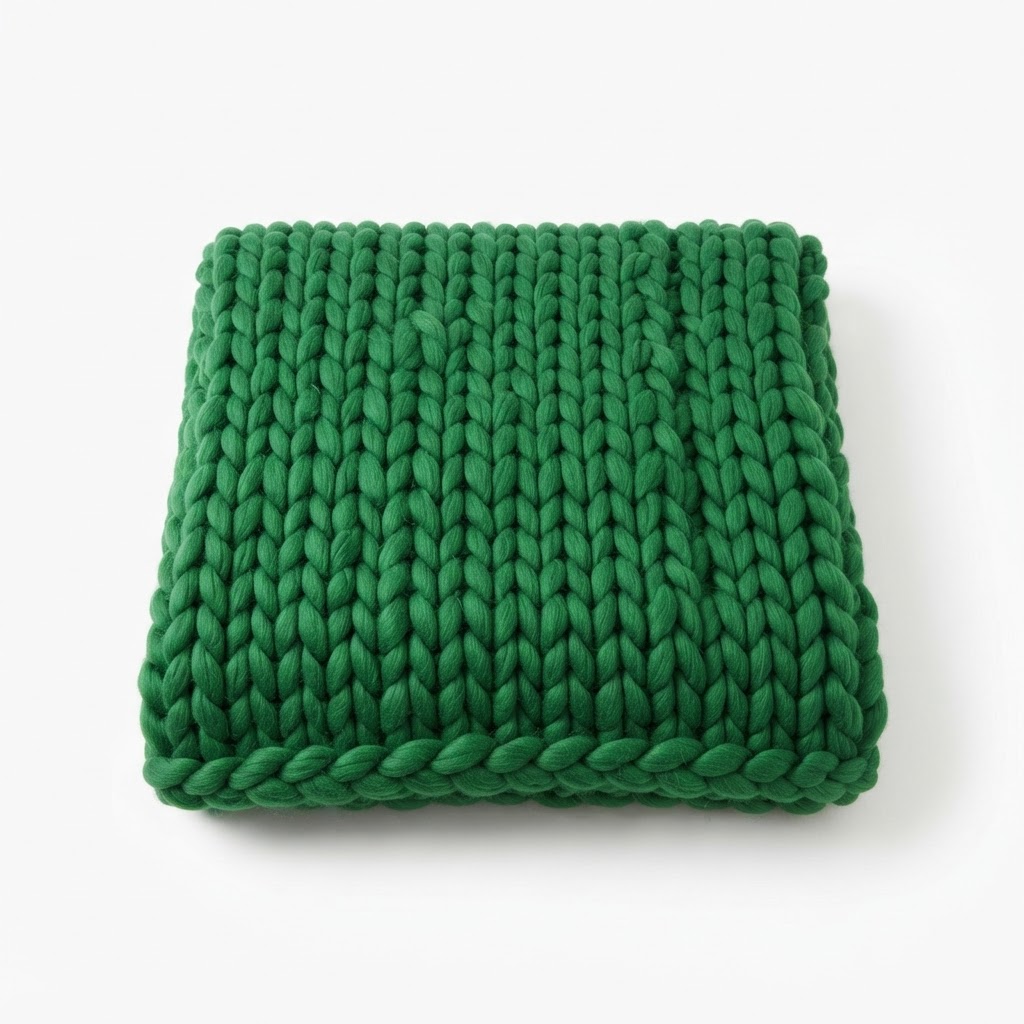 Chunky Knit Green Throw Blanket
