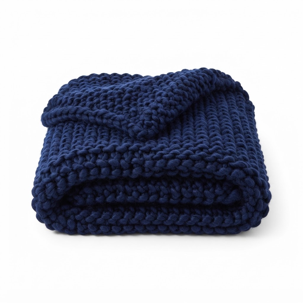 Textured Navy Chunky Knit Throw Blanket