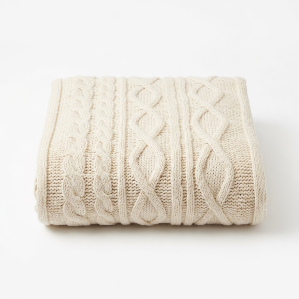 Winter Knit Cream Throw Blanket
