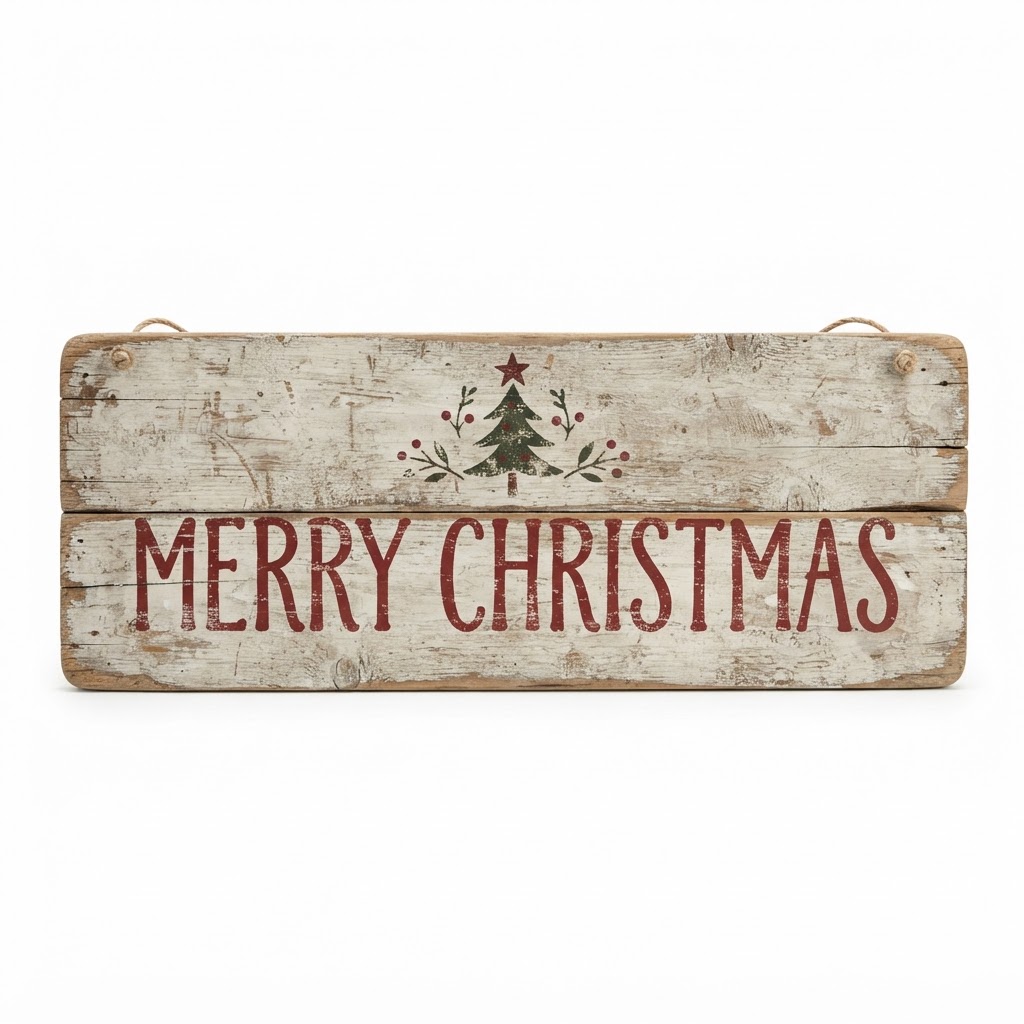 Distressed Wood Merry Christmas Sign