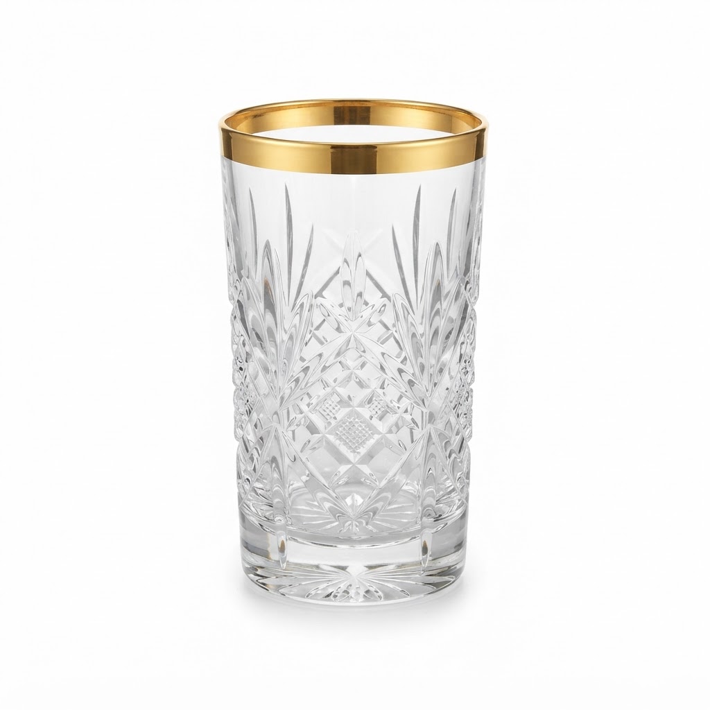 Gold-Rimmed Cut Crystal Glassware
