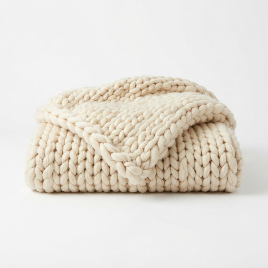 Hygee Cream Chunky Knit Throw Blanket