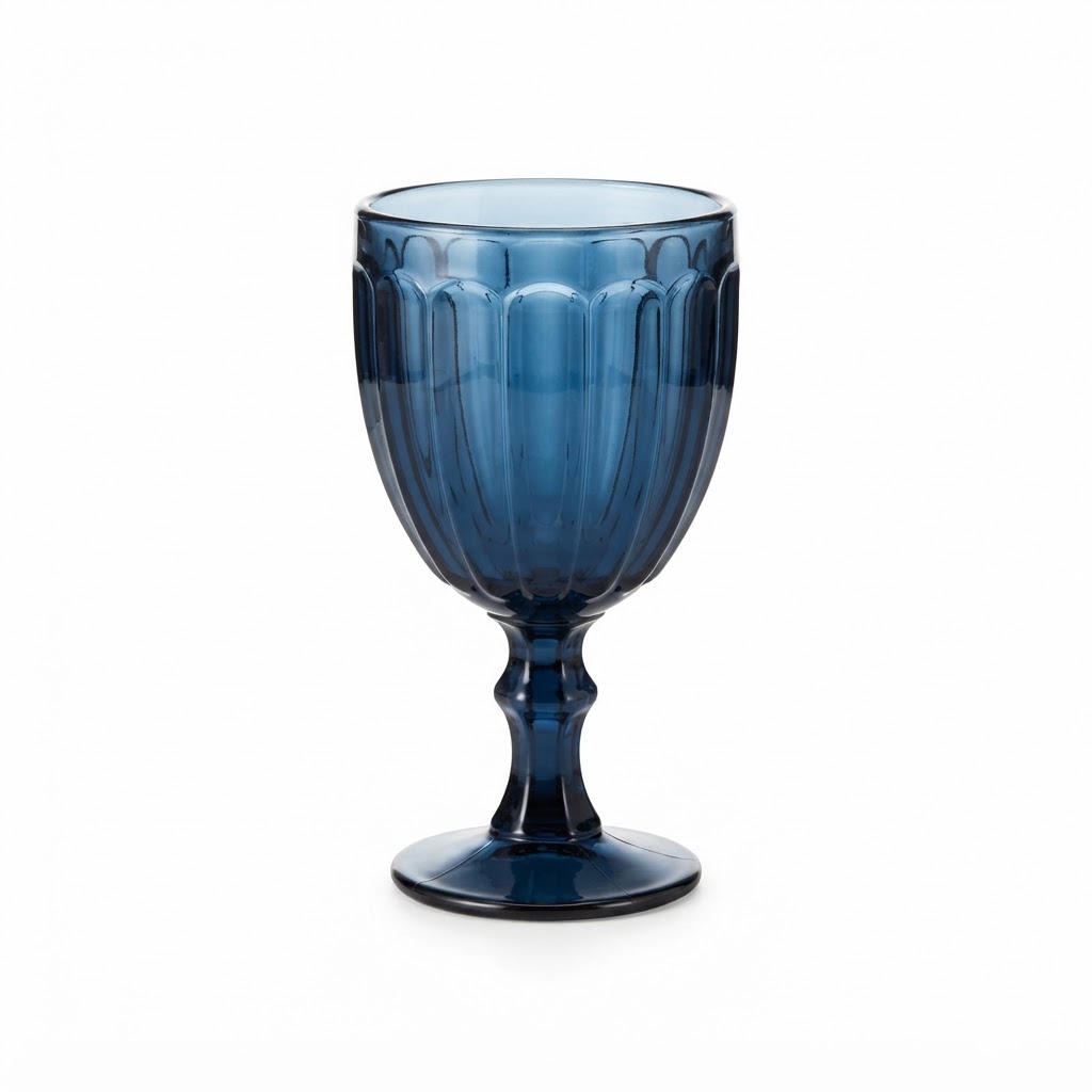 Scalloped Glass Goblets in Navy