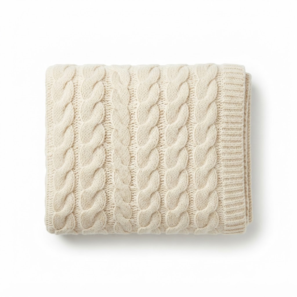 textured cream knit throw