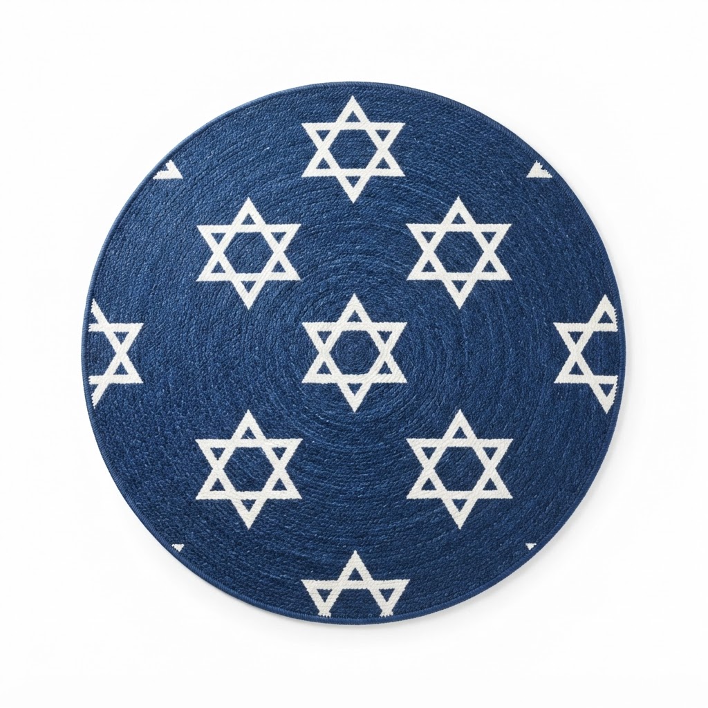 Blue Star-Patterned Round Rug