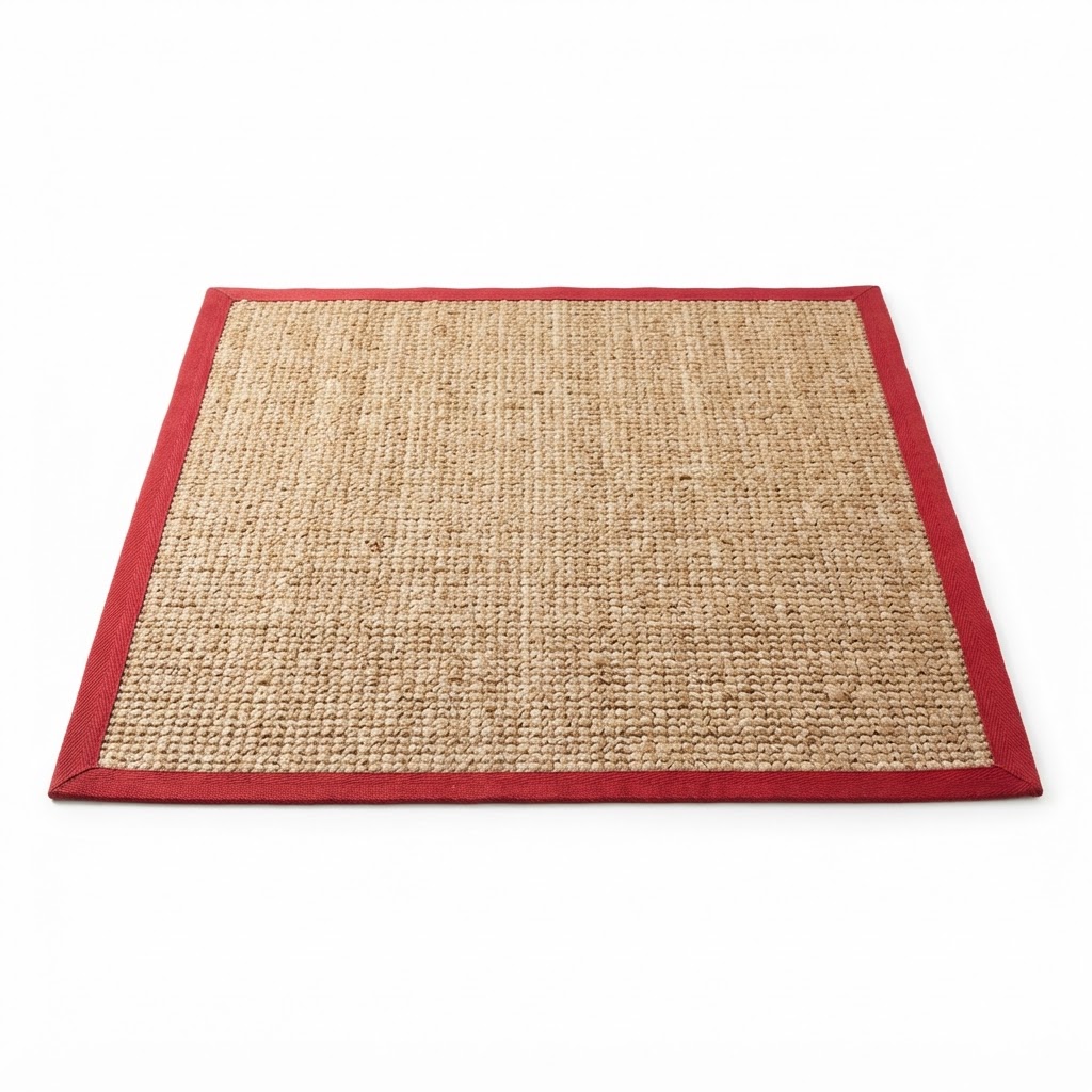 Natural Jute Area Rug with Red Border