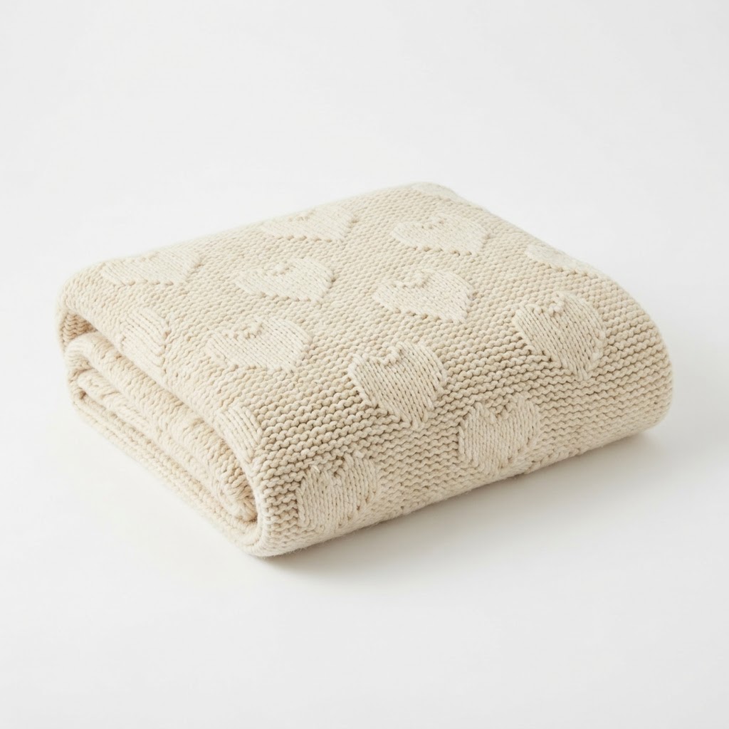Cozy Knitted Heart Pattern Throw Blanket