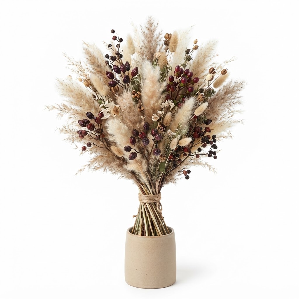 Dried Pampas Grass and Berry Bouquet