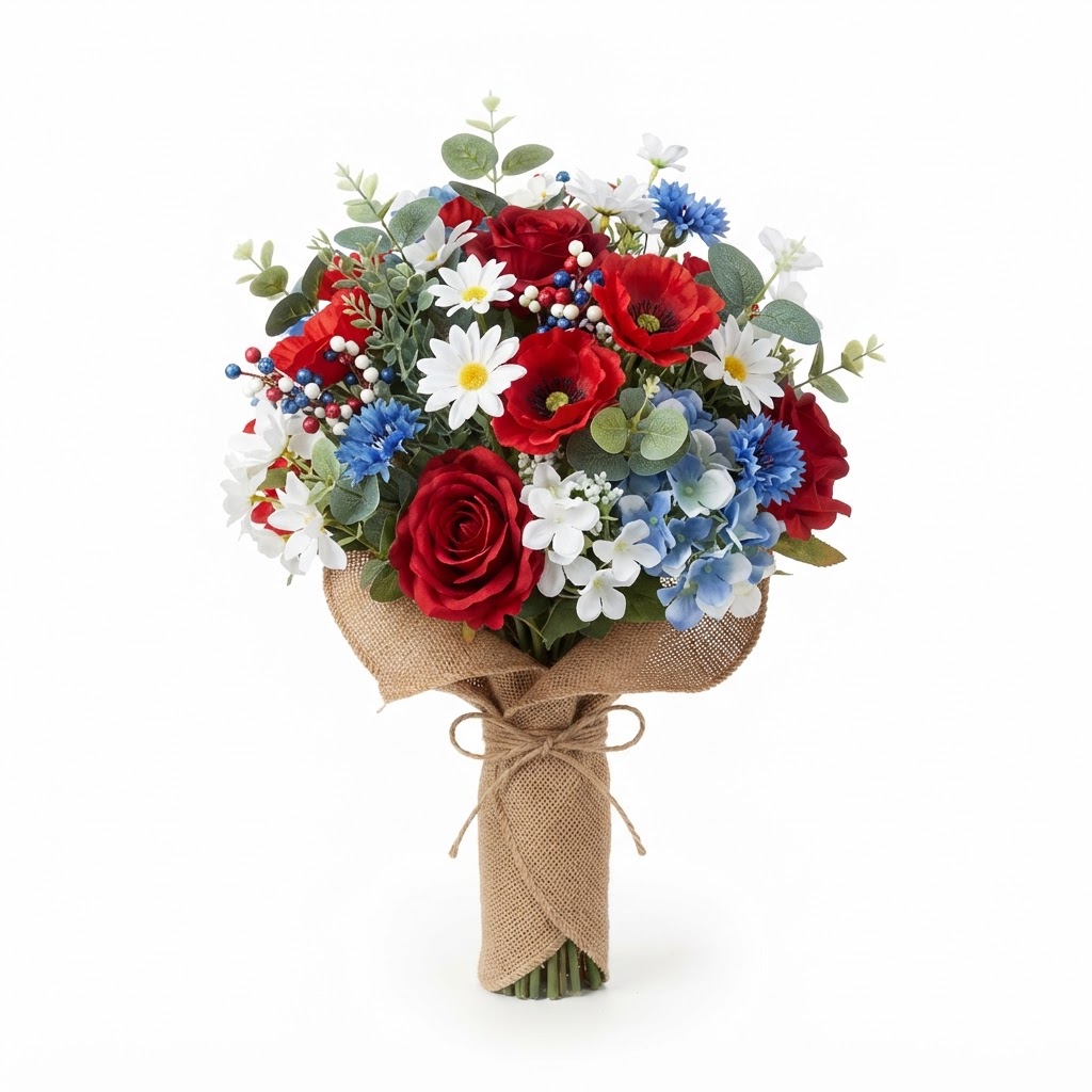 Artificial Red White and Blue Flower Bouquet