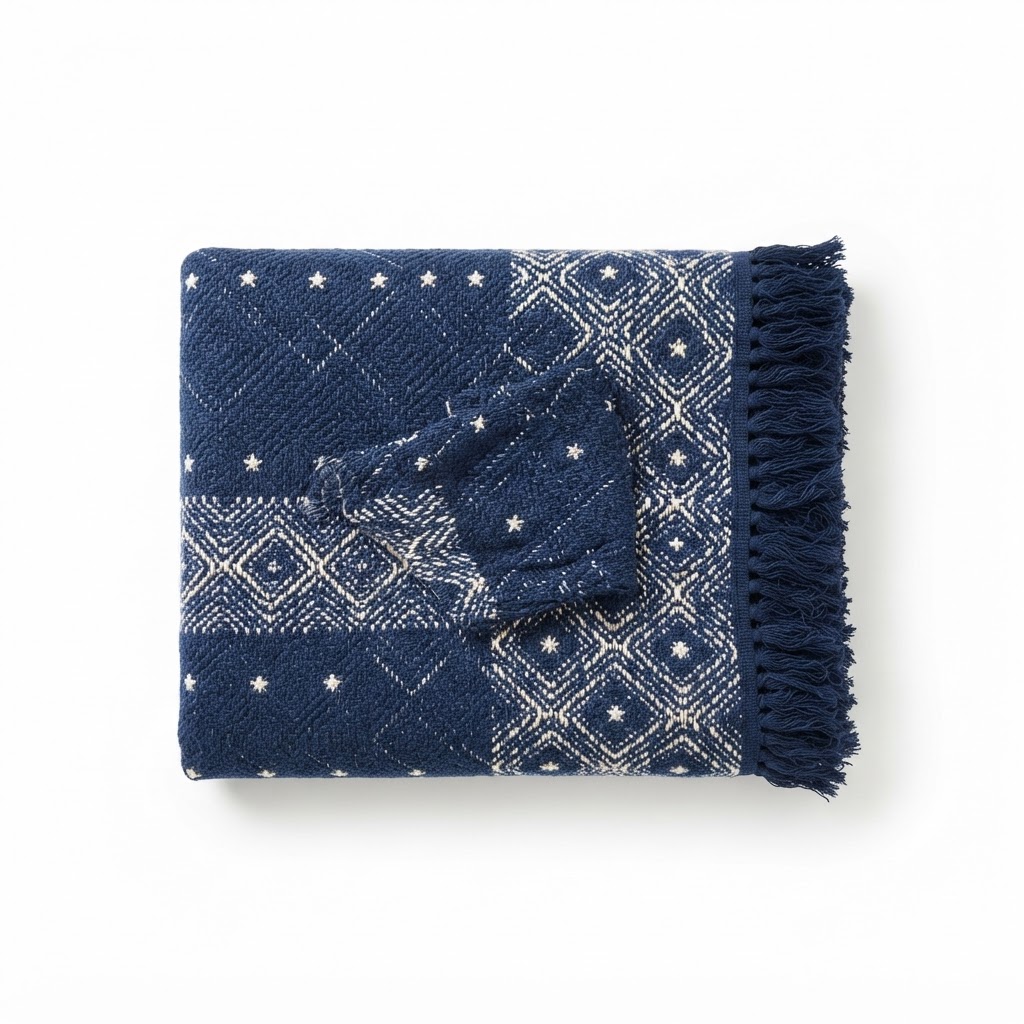 Transitional Navy Cotton Throw Blanket