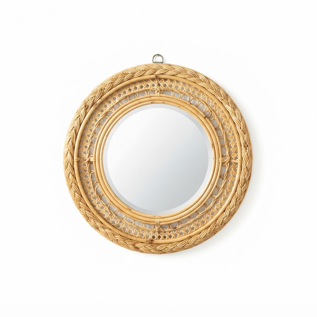 Spring Rattan Round Wall Mirror