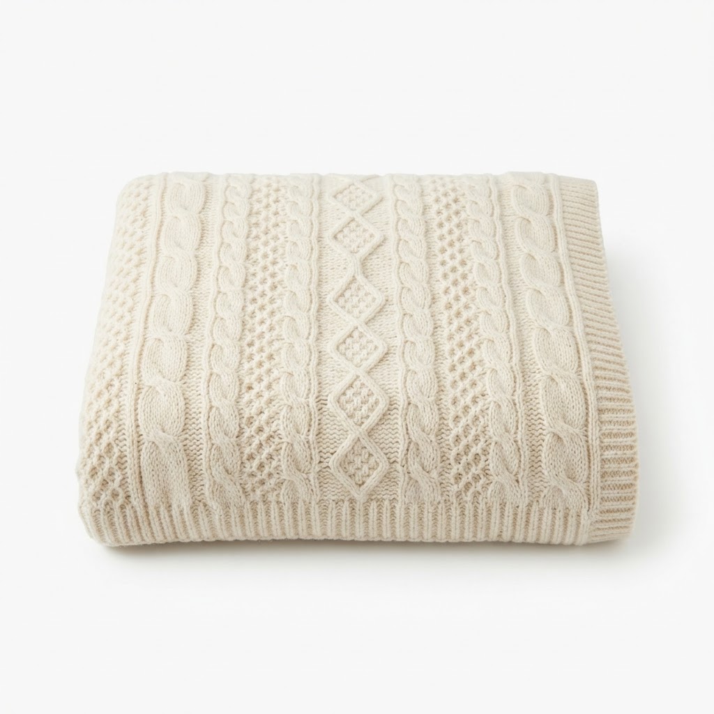 Cream Cable-Knit Throw Blanket