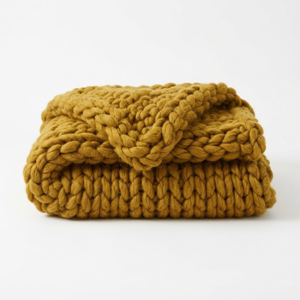 Chunky Knit Mustard Yellow Throw Blanket