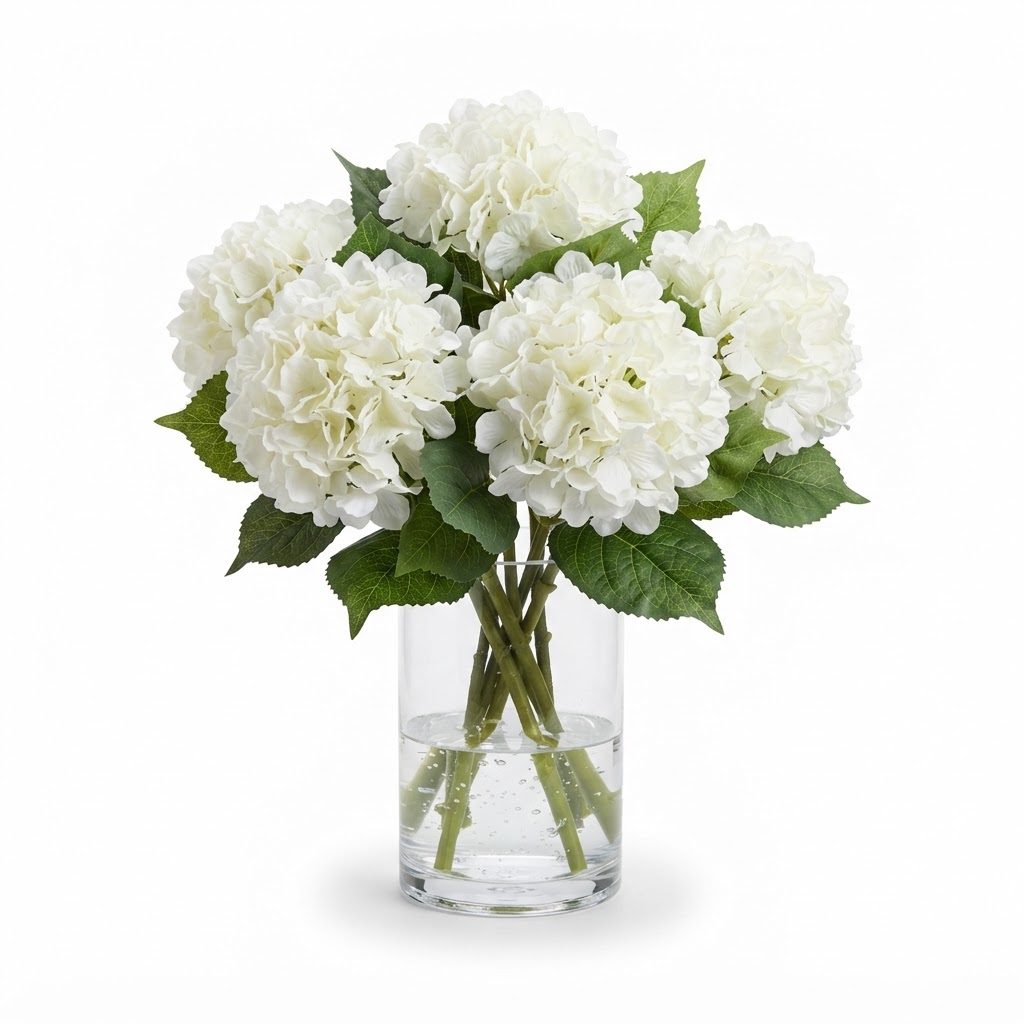White Hydrangea Silk Floral Arrangement
