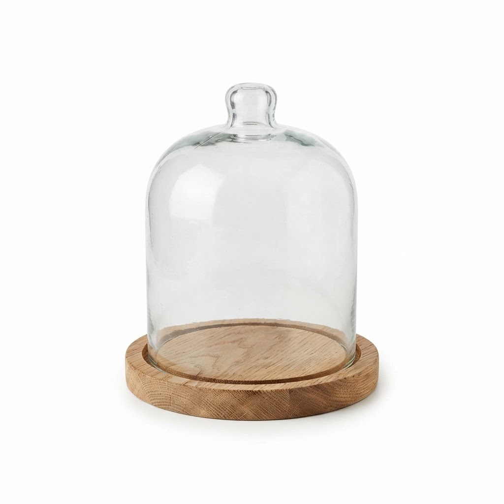 Glass Cloche Display Dome with Wood Base