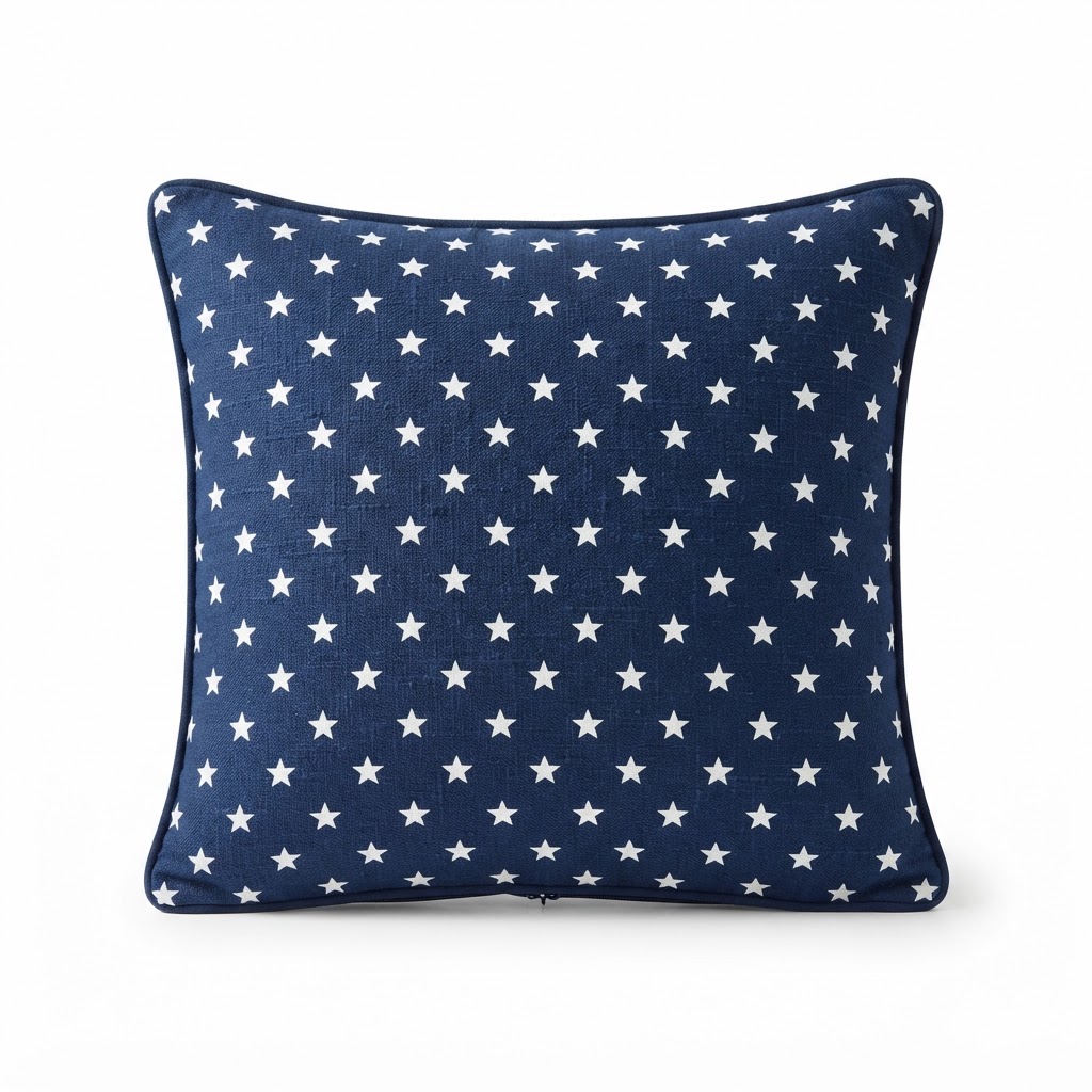 Navy and White Star Cotton Throw Pillow